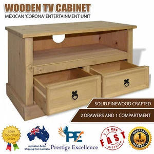 Wooden TV Cabinet Home Entertainment Unit Stand Furniture Solid Pinewood Storage - Picture 1 of 7