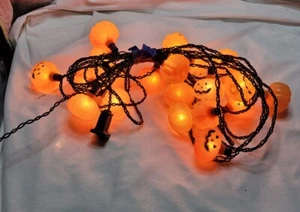 Pumpkin String Lights Vintage Halloween 20 Mini Little Blow Mold Jack O Lantern - Picture 1 of 5