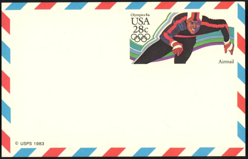USA Olympics 1984 Speed Skating Postcard Airmail 28 C USPS 1983 - Image 1 of 1