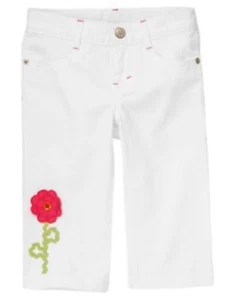 GYMBOREE PRETTY POSIES WHITE DENIM FLOWER CAPRI PANTS 3 4 5 6 7 8 10 NWT - Picture 1 of 2