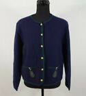 Vintage Pendleton Merino Wool Gold Buttons Cardigan Blue Green Trim Tassel M 
