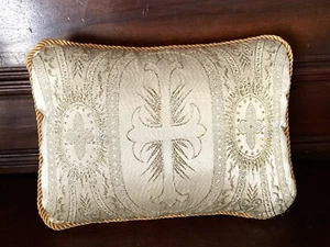 Christian Cross Small Metallic Gold Braid Pillow 7 X 10.5” Religious - Picture 1 of 5