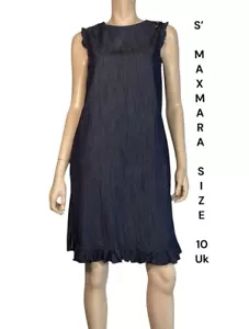 🌻`S MAX MARA SIZE 10 GB RAW DENIM RUFFLE TRIM EMBELLISHED COTTON DRESS AS NEW - Bild 1 von 10