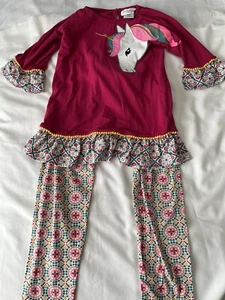 Girls size 8 Emily Rose 2 piece set pink unicorn top with multi color leggings - Picture 1 of 12