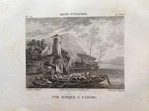 Une Barque All 'Ancre Gravure Original XIX Siècle Adam - Pynacker - Picture 1 of 1