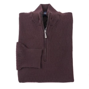 Drumohr F/W 24-25 Half-Zip Burgundy Patterned Merino Wool Sweater M (Eu 50) NWT - Picture 1 of 7