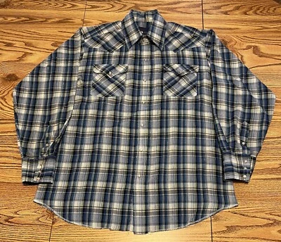 Panhandle Slim VTG Mens XL Western Shirt Blue Plaid Pearl Snap Sawtooth Pocket - Image 1 of 4