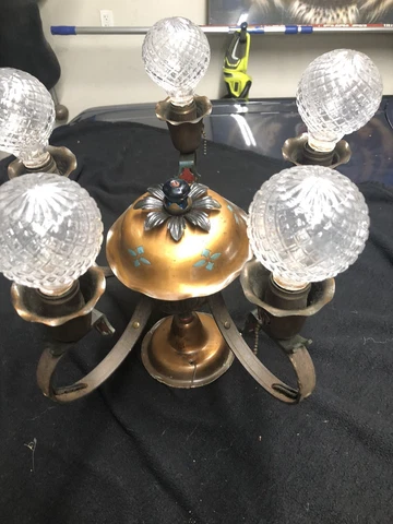 Atq 5 Arm Copper 1920s Arts & Crafts Chandelier Ceiling Light Fixture 16”x14” Cover