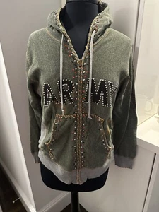 Rara Sudadera con Capucha de Pared La Gran China Cremallera Pequeña Puntada Verde Ejército - Imagen 1 de 9