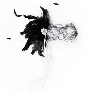 1920s The Great Gatsby Venetian Masquerade Mask for Women J-6936 - Black/Silver - Picture 1 of 4