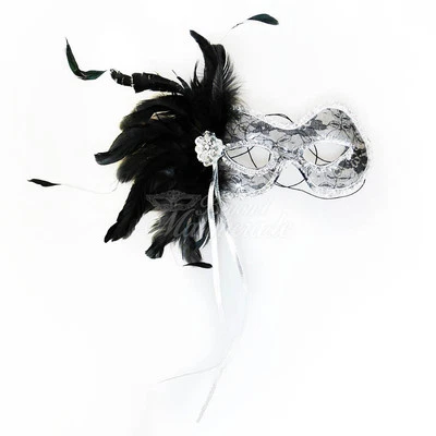 1920s The Great Gatsby Venetian Masquerade Mask for Women J-6936 - Black/Silver - Image 1 of 4
