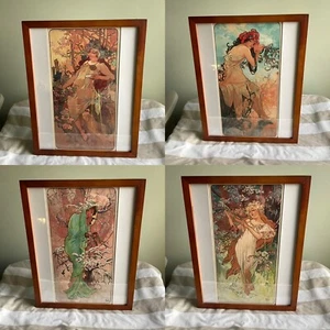 Set Of 4 Mucha Seasons Prints Spring Summer Winter Autumn Fall 12x15 Art Nouveau - Picture 1 of 9