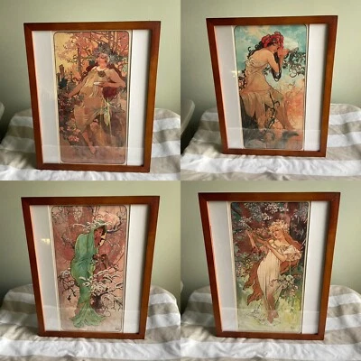 Set Of 4 Mucha Seasons Prints Spring Summer Winter Autumn Fall 12x15 Art Nouveau - Image 1 of 4