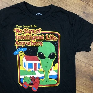 DOM Men Sz S Black T Shirt Alien No Intelligent Life Funny - Picture 1 of 5