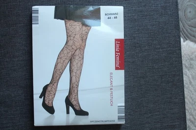 Linia Femina Feinstrumpfhose Gr. 44 - 46 Schwarz Muster Spitzenstrumpfhose Neu - Bild 1 von 4