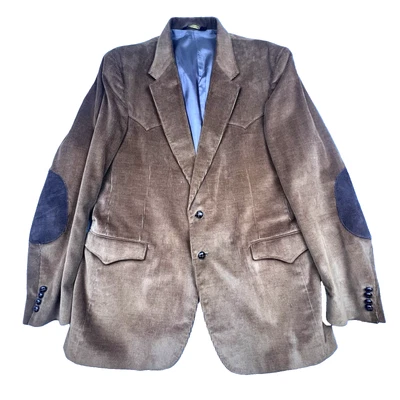 Abrigo deportivo Farah Western para hombre talla 46L marrón pana vaquero yugo hecho en Texas Foto 1 de 4