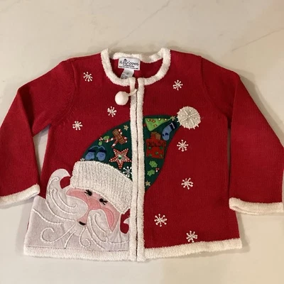 Suéter Vintage Navidad Niñas 6X Adornado Rojo Cremallera Completa Cremallera Niñas LEER Foto 1 de 4