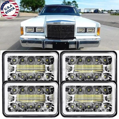 4PC Chrome 4X6" LED Headlight Fit Mercury Grand Marquis+Town Car+Continental A++ - Image 1 of 4