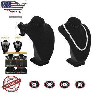 Elegante 2-teilige Halskette Display Büste: stabiles Holz, schwarzer Samt, verstellbare Kette - Bild 1 von 11