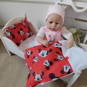 Minnie Mouse ❤Puppenbettwäsche❤PuppenwagenGarnitur Babypuppe 43-45 ❤Handmade Neu - Bild 1 von 4