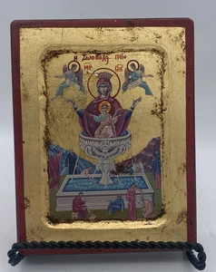 Fuente de Primavera Madre de Dios que Da Vida Hoja Dorada y Pintada a Mano en Madera de Colección - Imagen 1 de 7