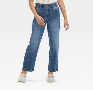 Cat & Jack Medium Wash Relaxed Paperbag High Rise Stretch Denim Jeans Size 16 - Picture 1 of 4