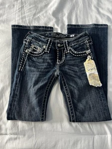 Jeans blu bambina Miss Me, taglia 7, taglio stivaletto strass lavaggio scuro nuovo - Foto 1 di 12