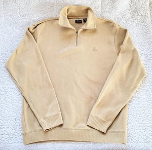 IZOD Men's Beige Quarter-Zip Pullover Long-Sleeve Collared Sweater Size Medium - Picture 1 of 11