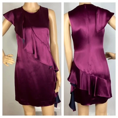 Diane фон Furstenberg Sz 0 крест тела оборки платье Aubergine полночь $468 - Изображение 1 из 4