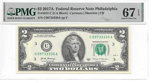 2017A $2 FRN Philadelphia (CA Block) PMG 67 EPQ Superb Gem Uncirculated - Picture 1 of 14