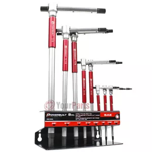 Powerbuilt 8 Pc 3 Way T-Handle Torx Key SAE Wrench Set Storage Rack 941644 Red - Picture 1 of 6