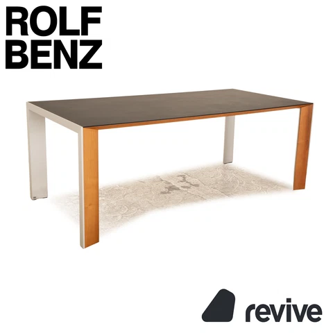 Rolf Benz Glas Dining Table Black Anthracite Aluminum Walnut 78 11/16x38 5/8in Cover