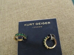 Kurt Geiger London Crystal Huggie Hoop Earrings Green crystal Stones - Picture 1 of 7