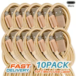 10X 10Ft Micro USB Fast Charger Cable Heavy Duty Charging Cord For Android Phone - Picture 1 of 14