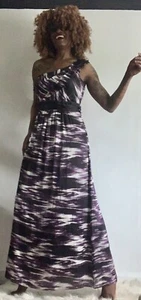MAX & CLEO BLACK PRINT ONE SHOULDER EMPIRE WAIST LONG MAXI DRESS SIZE:12 - Picture 1 of 17