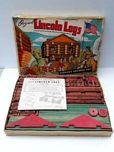 Original Vintage Lincoln Logs Set In Box With Instructions Near Complete