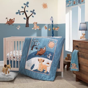 3-Piece Crib Bedding Set Baby Nursery Lion King Adventure Blue Quilt Sheet Skirt - Picture 1 of 8