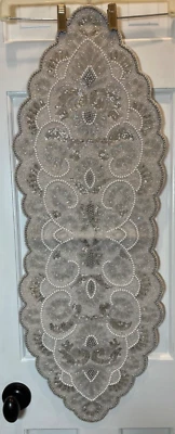 NICOLE MILLER HOME BEADED CENTERPIECE TABLE RUNNER SILVER  13 X 36 NWT - Image 1 of 2