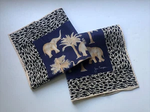 Two Vtg Jim Thompson 15” Square COTTON Napkin Handkerchief ELEPHANT Blue Black - Picture 1 of 7