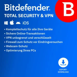 Bitdefender Total Security 2025 + unlimited VPN / 10 Geräte / 2 Jahre / ESD - Bild 1 von 6