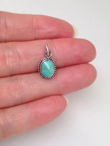 925 Sterling Silver Oval Turquoise Pendant for necklace 9.5mm Small Charm - Picture 1 of 11
