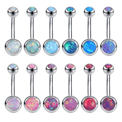 1 Pc Opal Stone Stainless Steel Belly Button Rings Woman Barbell Navel Piercing - Image 1 of 4