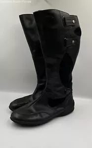 Geox Women's Wishaw Black Leather Round Toe Knee High Biker Boots Size 6 - Picture 1 of 7