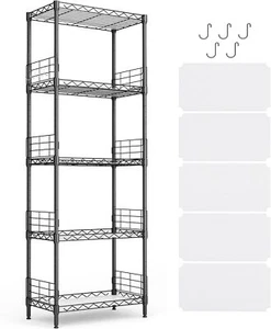 5-Tier Storage Shelves Height Adjustable Pantry Shelves W/ 5 Hooks Kitchen Home - Picture 1 of 6