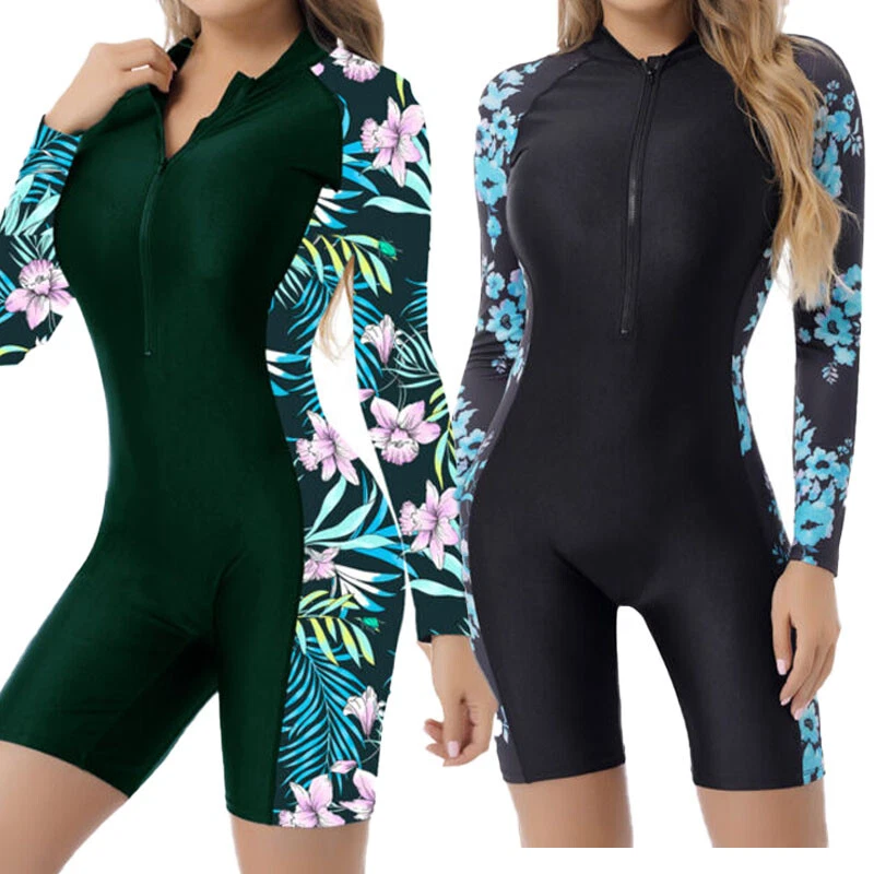 DE iEFiEL Damen Badeanzug mit Bein Langarm Kurzarn Rash Guard Bademode Surfen - Bild 1 von 1