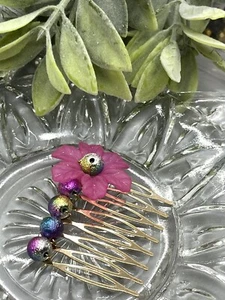 Formal Wedding Pink Acrylic flower Comb 2.0” metal gold comb Retro Accessories - Picture 1 of 2