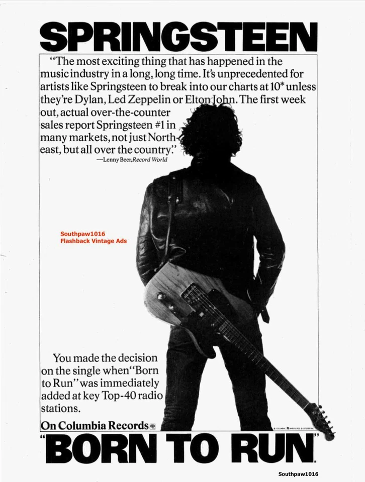 1975  Bruce Springsteen "Born To Run" Album Release Industry Promo Reprint Ad - Image 1 of 1