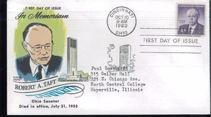 1960 Cincinnati Ohio American Senator Robert A Taft Fluegel First Day Cover - Picture 1 of 1