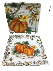2 Maxcera Herbst KÜRBISSE/BLÄTTER Quadratisch 11" Abendessen/Servieren Erntedankteller Neu - Bild 1 von 4