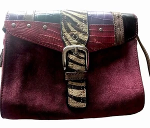 Sharif Womens Shoulder Crossbody Handbag Adjustable Shorts Faux Fur Suede Multi - Picture 1 of 15